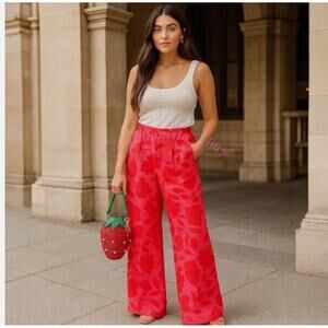 Kate Spade Classic Rose High-Rise Linen Trousers Large NWT